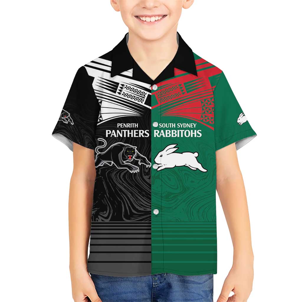 Custom Rabbitohs-Panthers Hawaiian Shirt NRL Tribal Half Style - Vibe Hoodie Shop