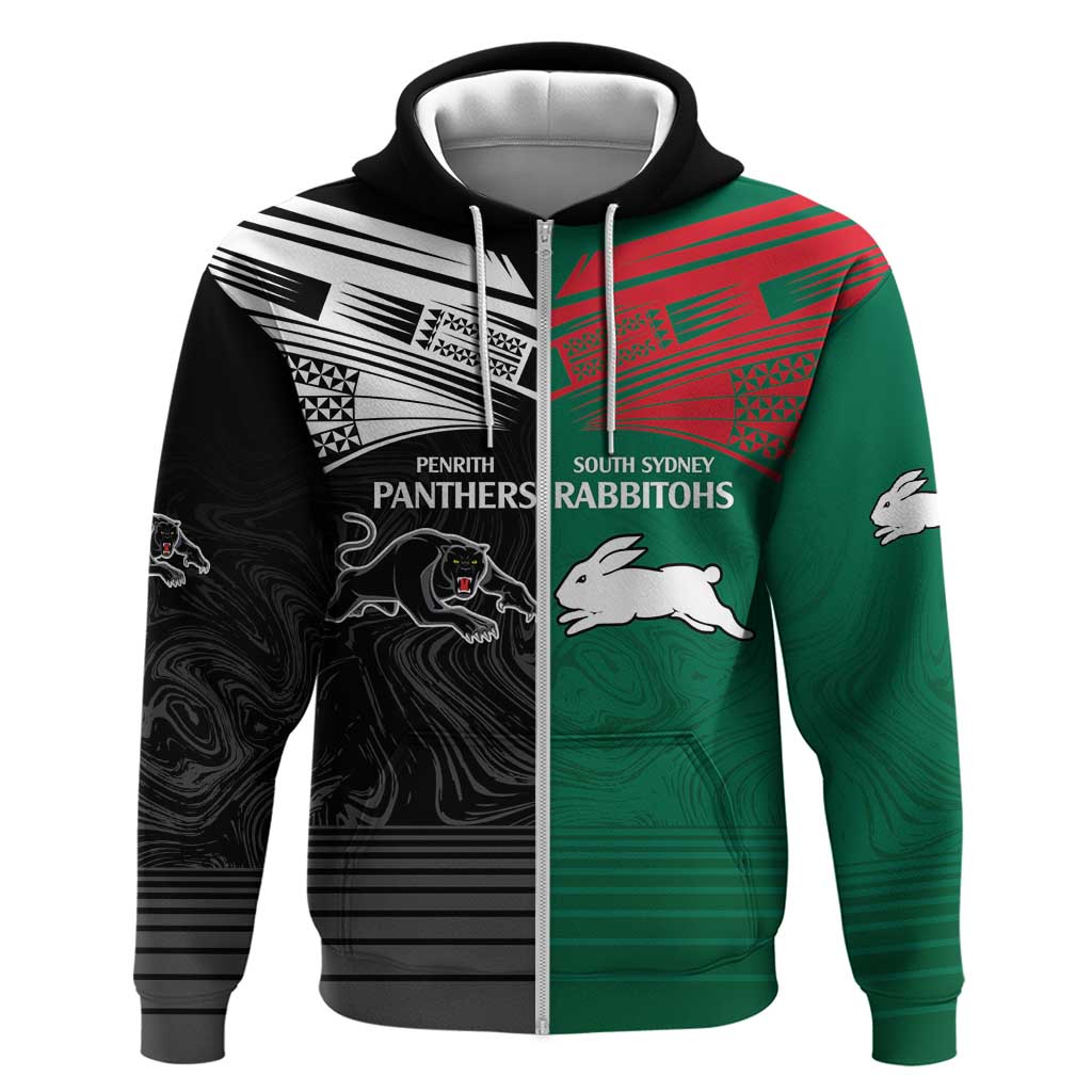 Custom Rabbitohs-Panthers Hoodie NRL Tribal Half Style LT9 - Vibe Hoodie Shop