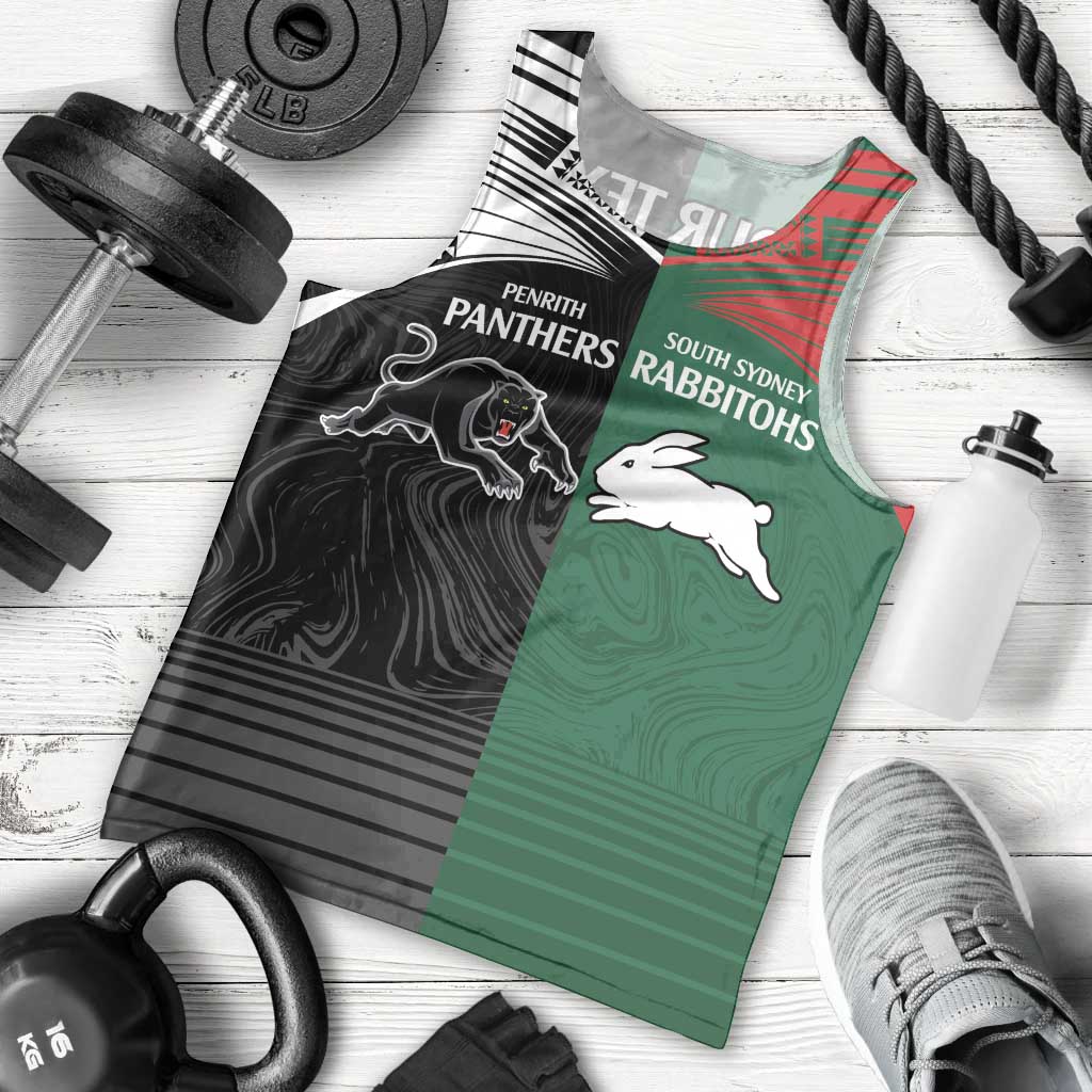 Custom Rabbitohs-Panthers Men Tank Top NRL Tribal Half Style - Vibe Hoodie Shop