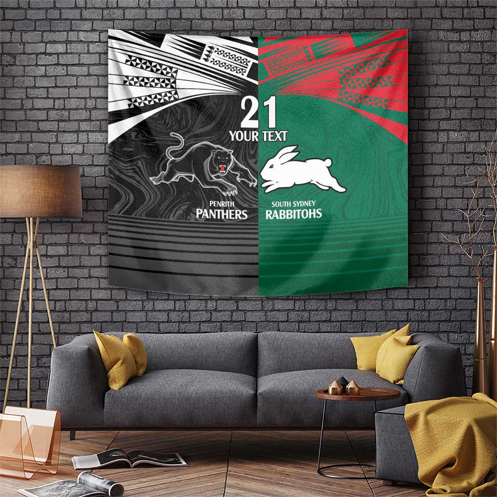 Custom Rabbitohs-Panthers Tapestry NRL Tribal Half Style - Vibe Hoodie Shop