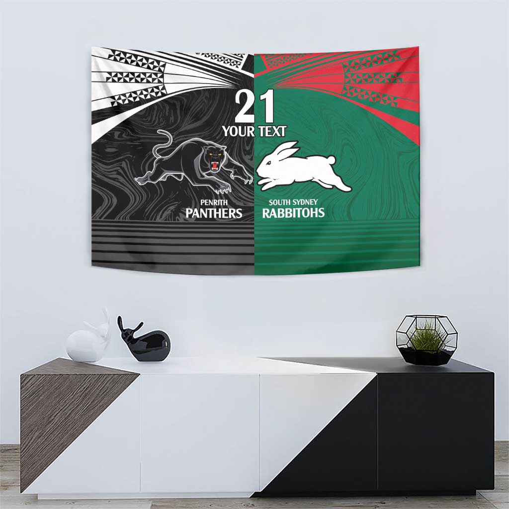 Custom Rabbitohs-Panthers Tapestry NRL Tribal Half Style - Vibe Hoodie Shop