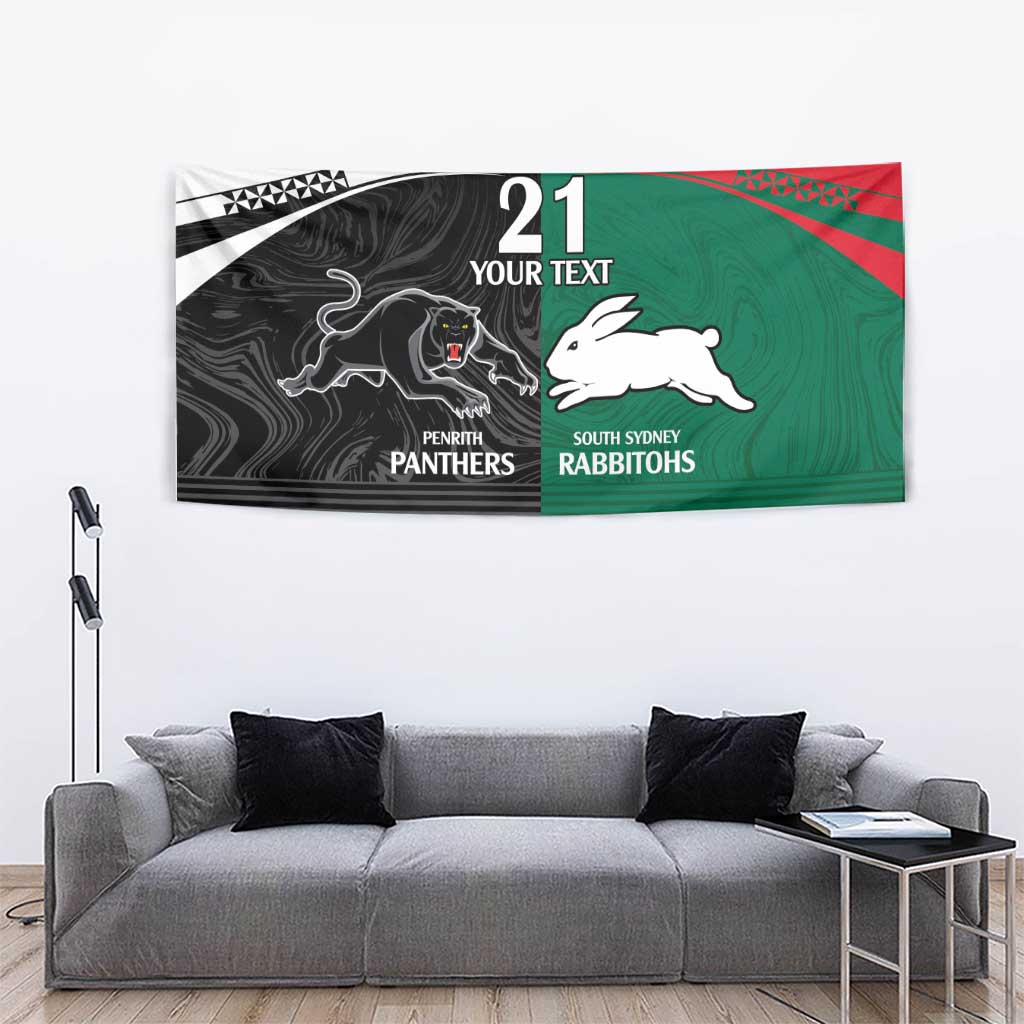 Custom Rabbitohs-Panthers Tapestry NRL Tribal Half Style - Vibe Hoodie Shop