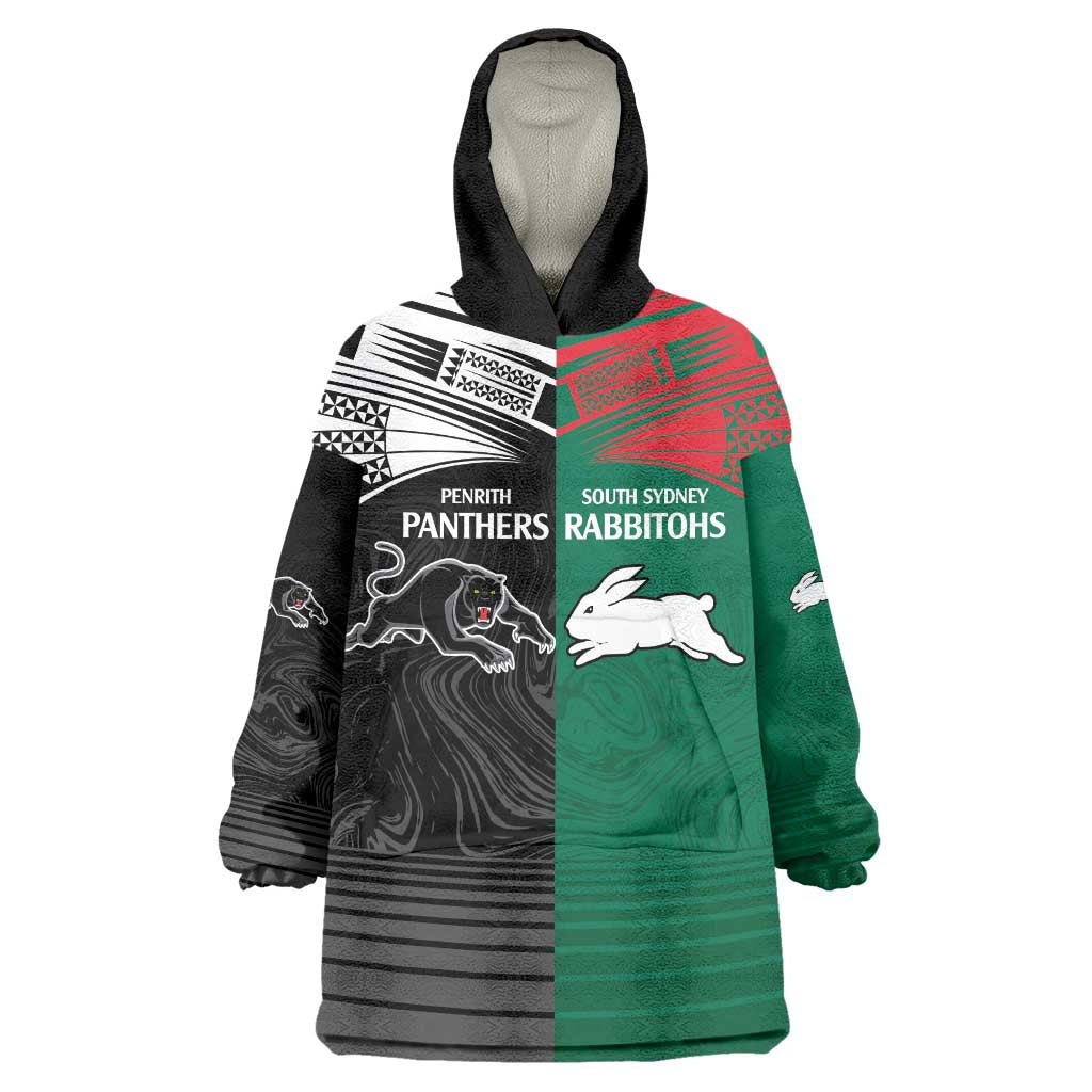 Custom Rabbitohs-Panthers Wearable Blanket Hoodie NRL Tribal Half Style - Vibe Hoodie Shop