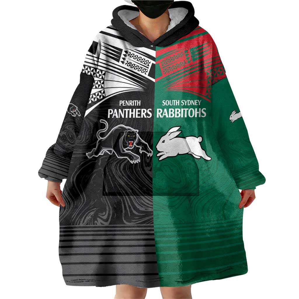 Custom Rabbitohs-Panthers Wearable Blanket Hoodie NRL Tribal Half Style - Vibe Hoodie Shop