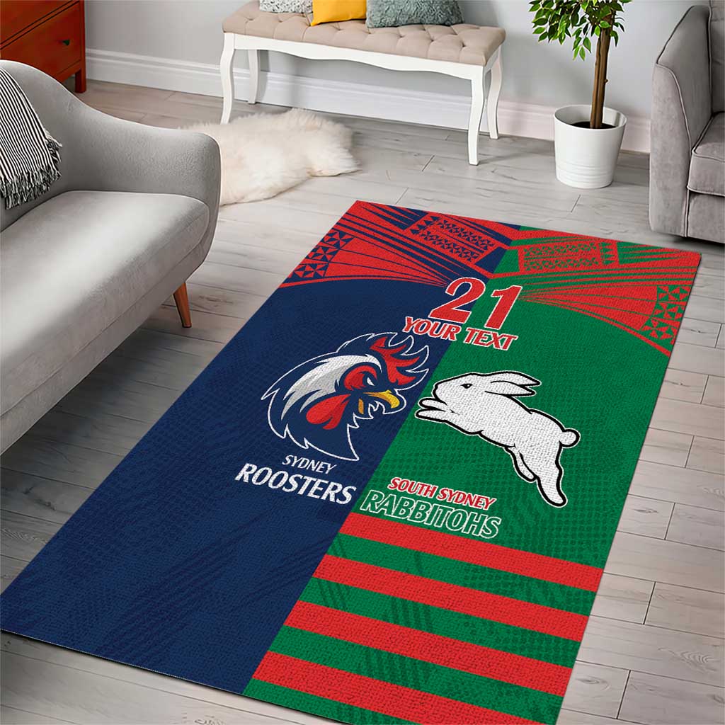 Custom Roosters-Rabbitohs Area Rug NRL Tribal Half Style - Vibe Hoodie Shop