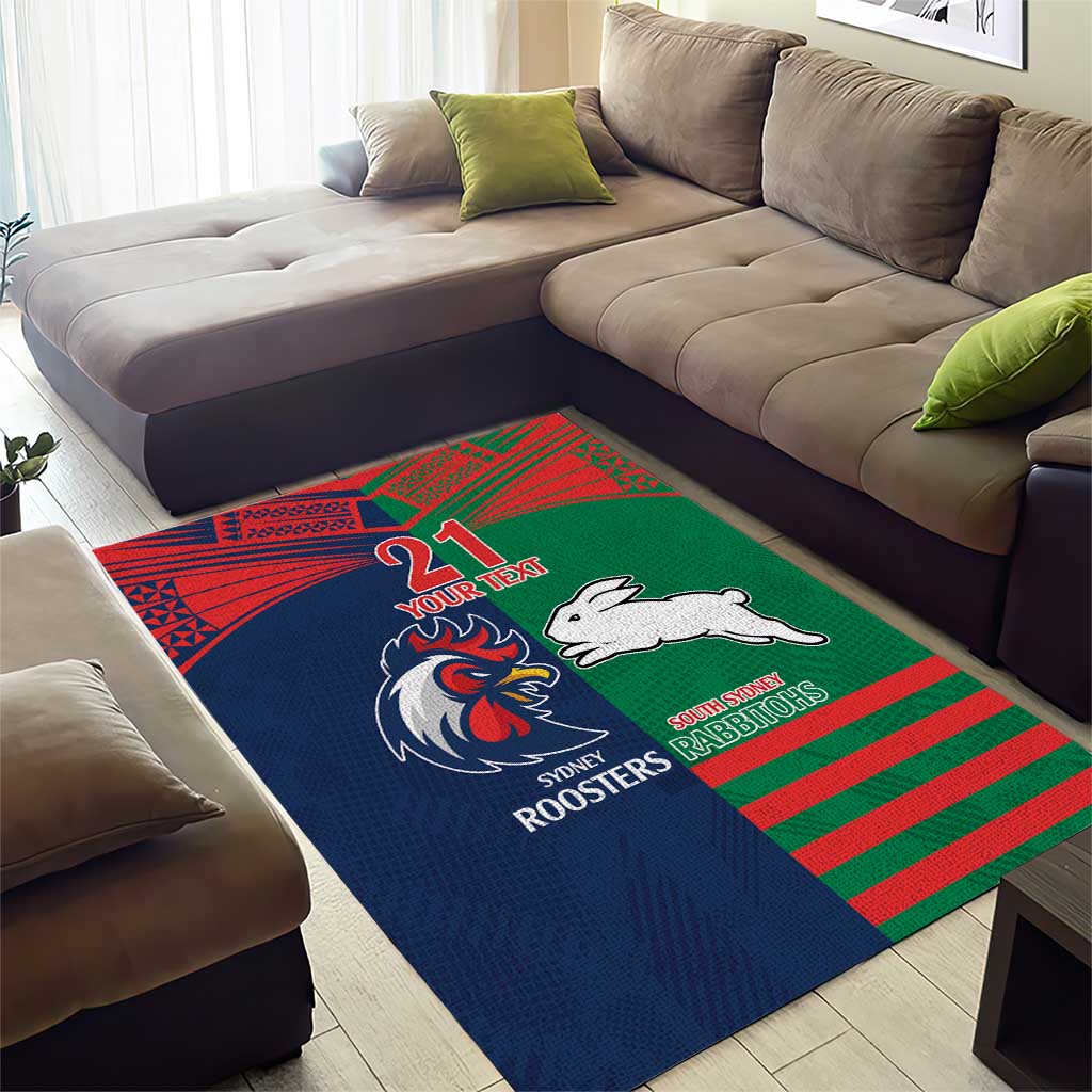 Custom Roosters-Rabbitohs Area Rug NRL Tribal Half Style - Vibe Hoodie Shop