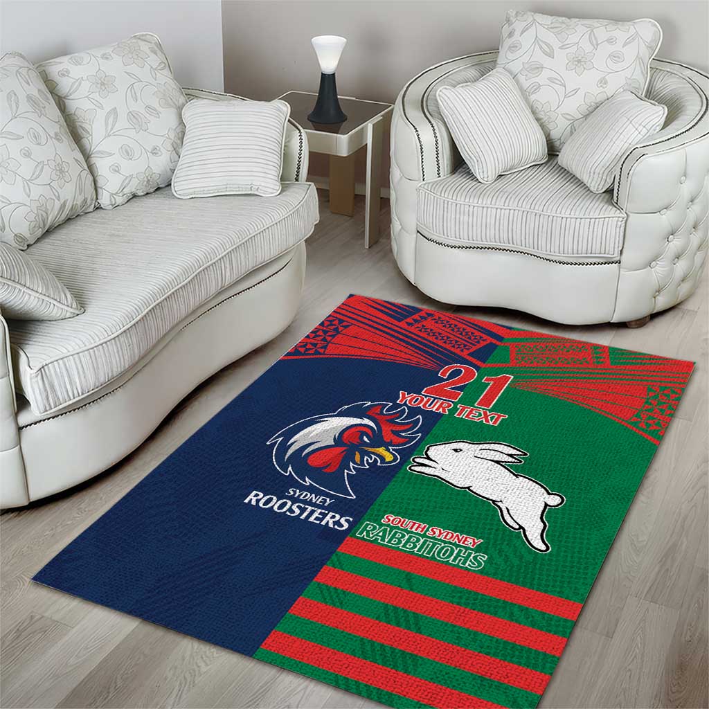 Custom Roosters-Rabbitohs Area Rug NRL Tribal Half Style - Vibe Hoodie Shop