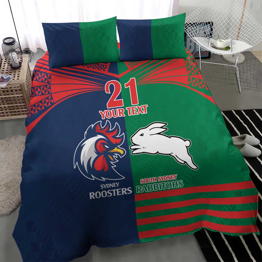 Custom Roosters-Rabbitohs Bedding Set NRL Tribal Half Style - Vibe Hoodie Shop