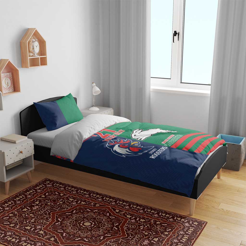 Custom Roosters-Rabbitohs Bedding Set NRL Tribal Half Style - Vibe Hoodie Shop