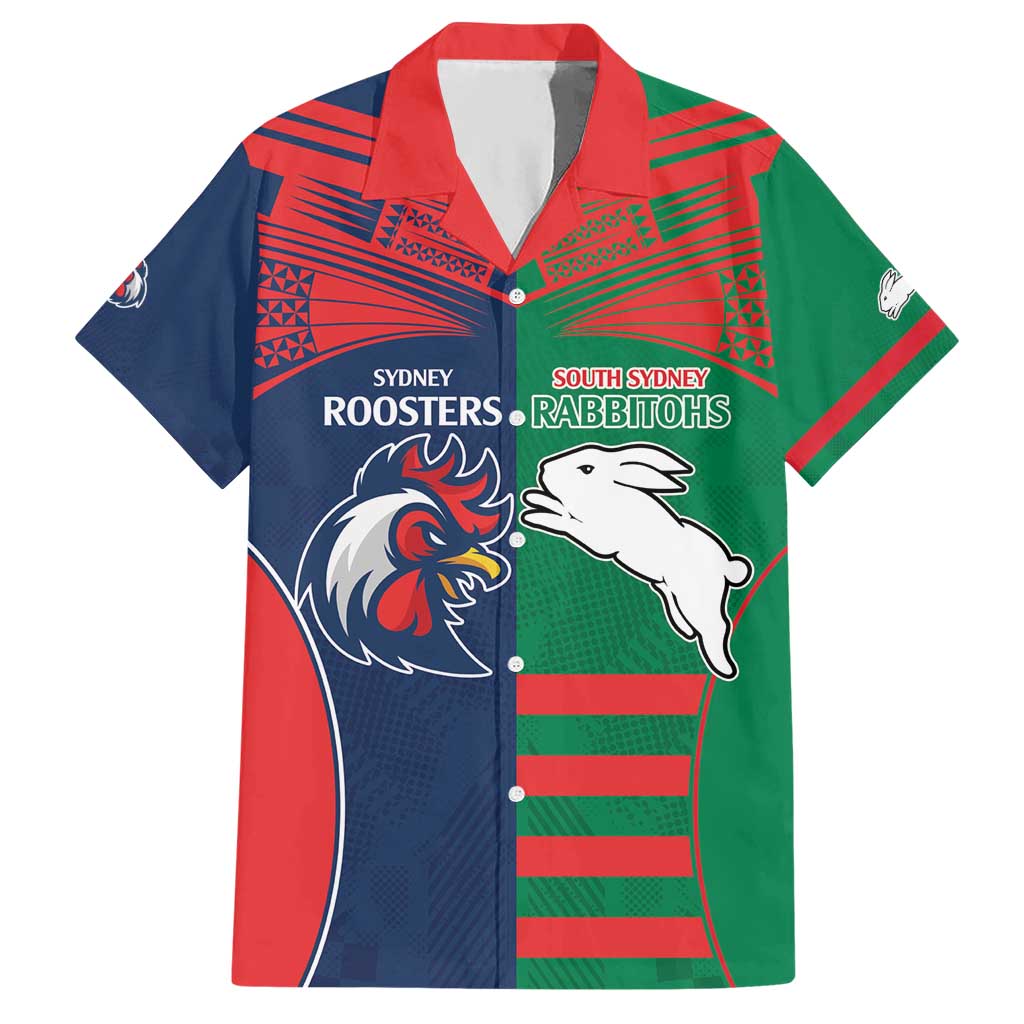 Custom Roosters-Rabbitohs Hawaiian Shirt NRL Tribal Half Style - Vibe Hoodie Shop