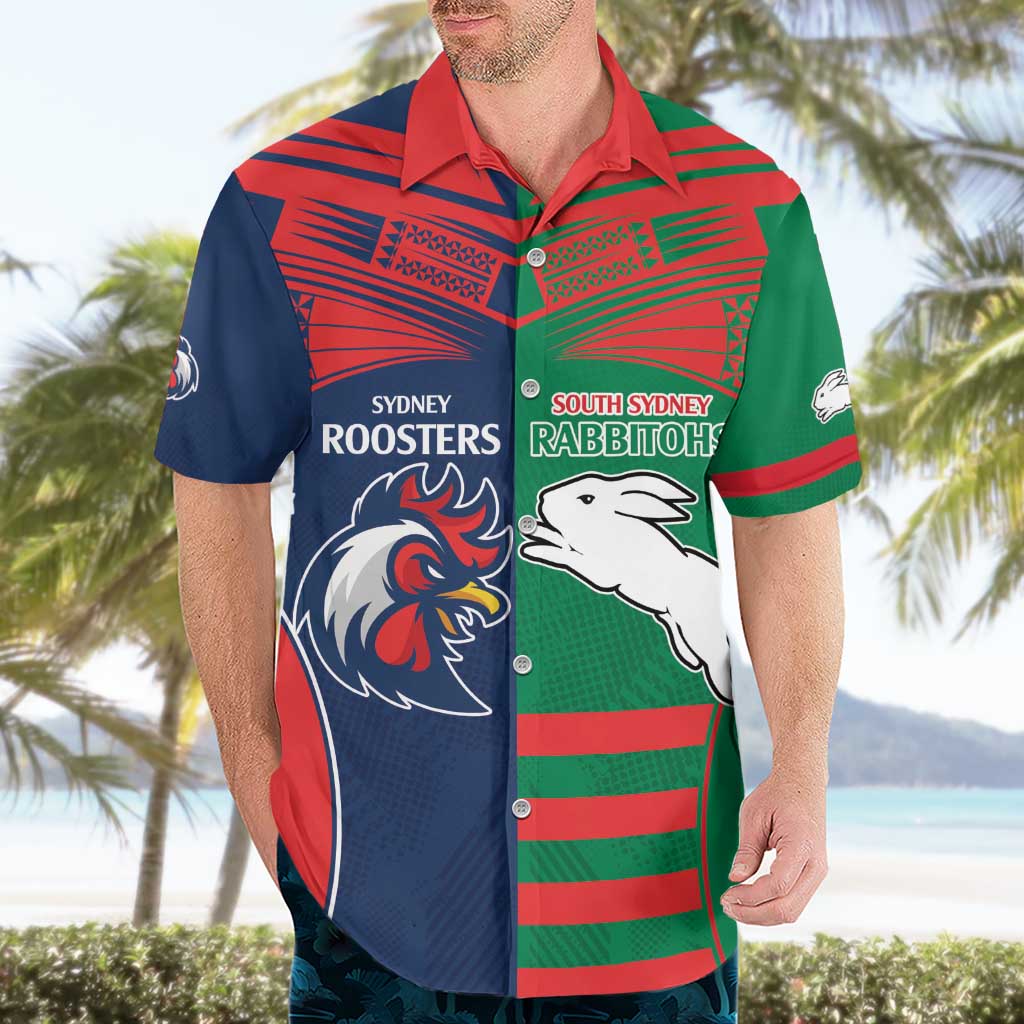 Custom Roosters-Rabbitohs Hawaiian Shirt NRL Tribal Half Style - Vibe Hoodie Shop