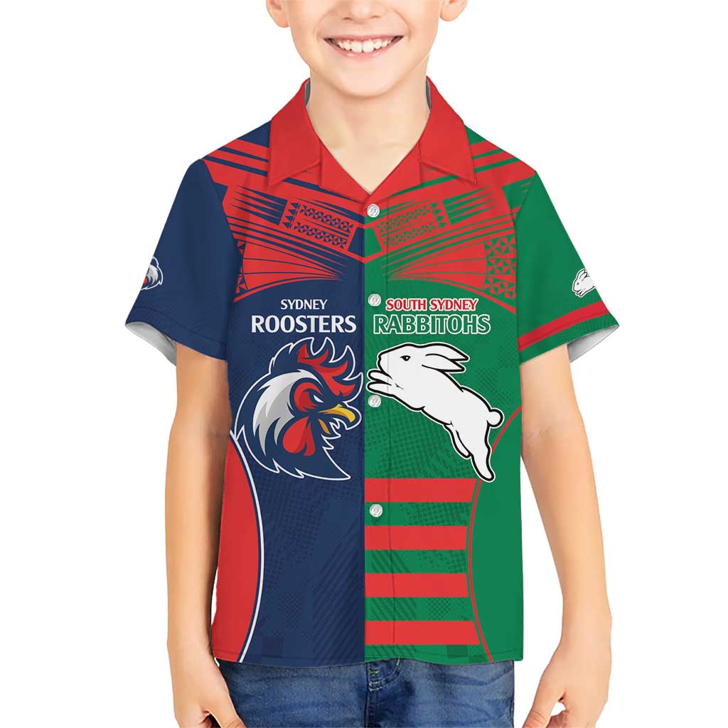 Custom Roosters-Rabbitohs Hawaiian Shirt NRL Tribal Half Style - Vibe Hoodie Shop