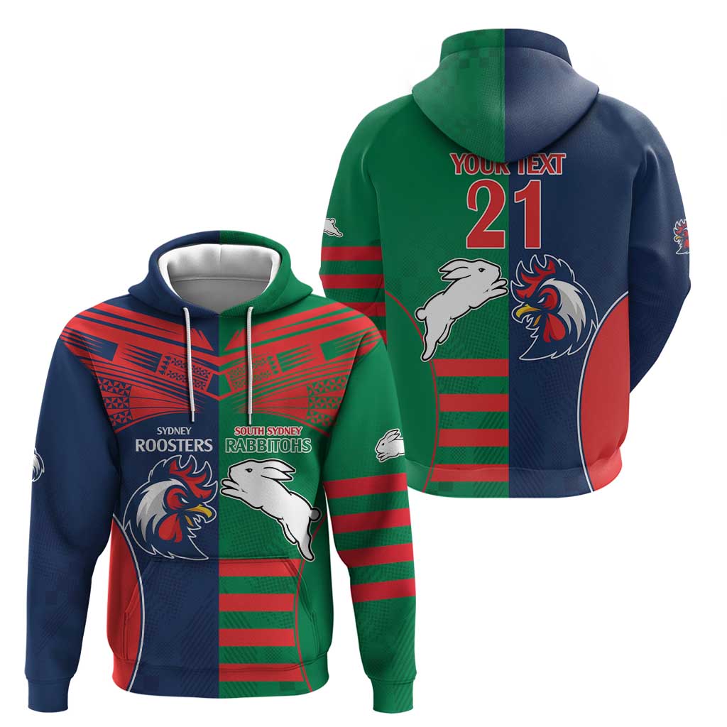 Custom Roosters-Rabbitohs Hoodie NRL Tribal Half Style LT9 - Vibe Hoodie Shop