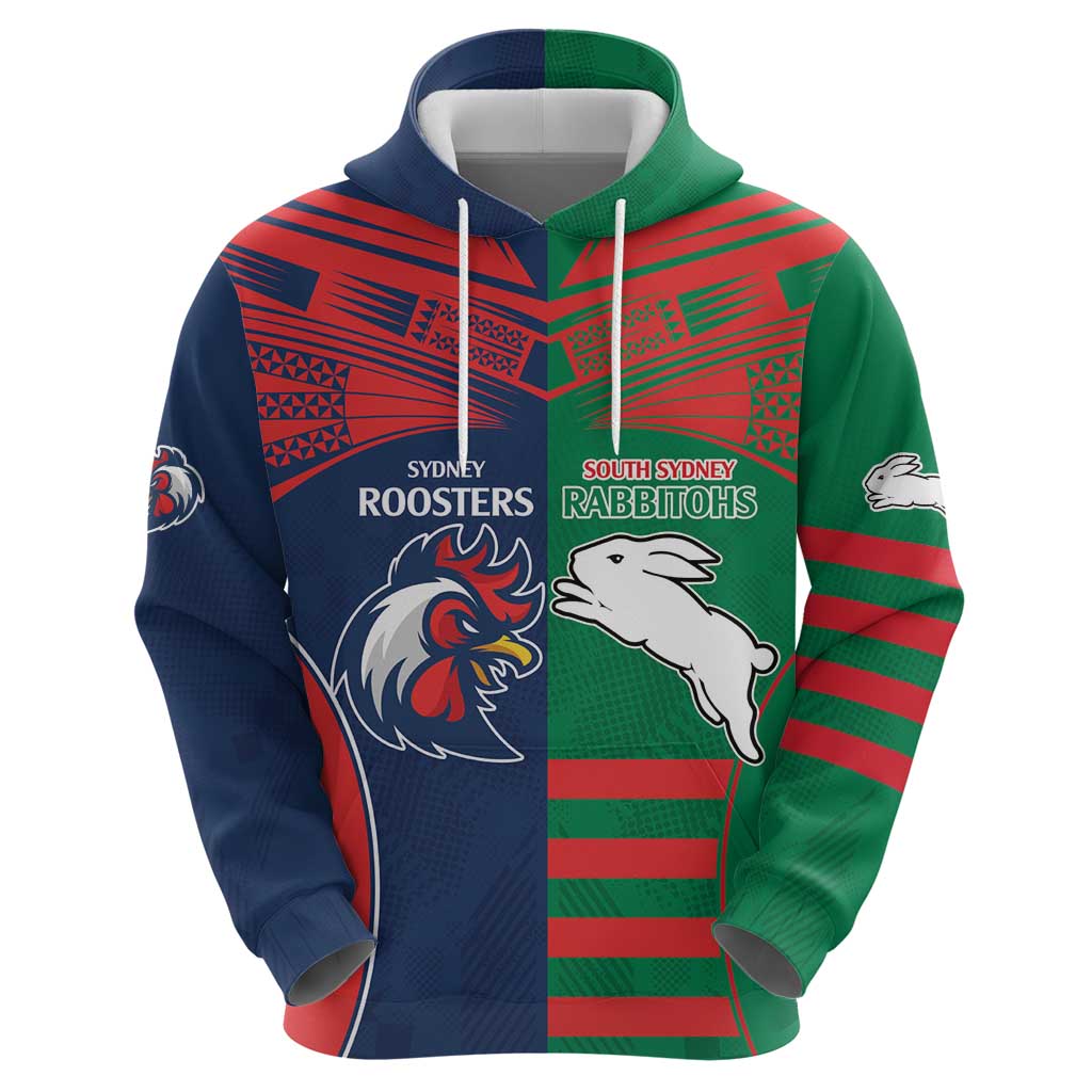 Custom Roosters-Rabbitohs Hoodie NRL Tribal Half Style LT9 - Vibe Hoodie Shop