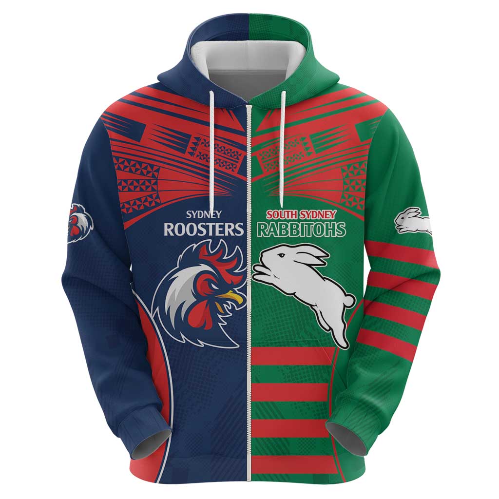 Custom Roosters-Rabbitohs Hoodie NRL Tribal Half Style LT9 - Vibe Hoodie Shop