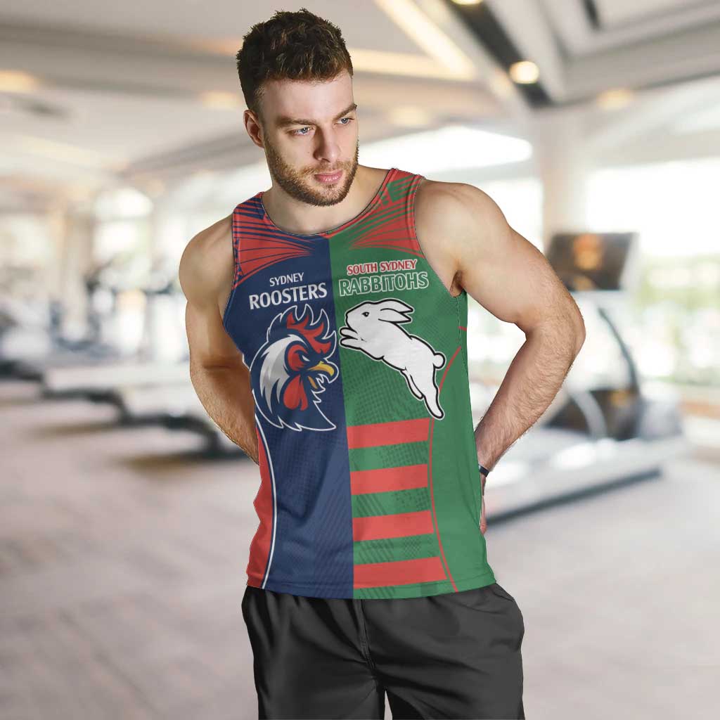 Custom Roosters-Rabbitohs Men Tank Top NRL Tribal Half Style - Vibe Hoodie Shop