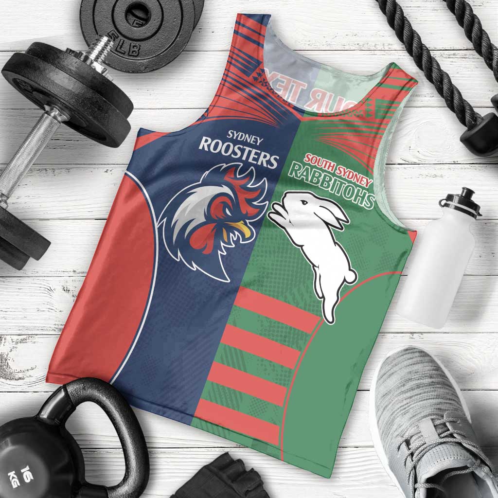 Custom Roosters-Rabbitohs Men Tank Top NRL Tribal Half Style - Vibe Hoodie Shop