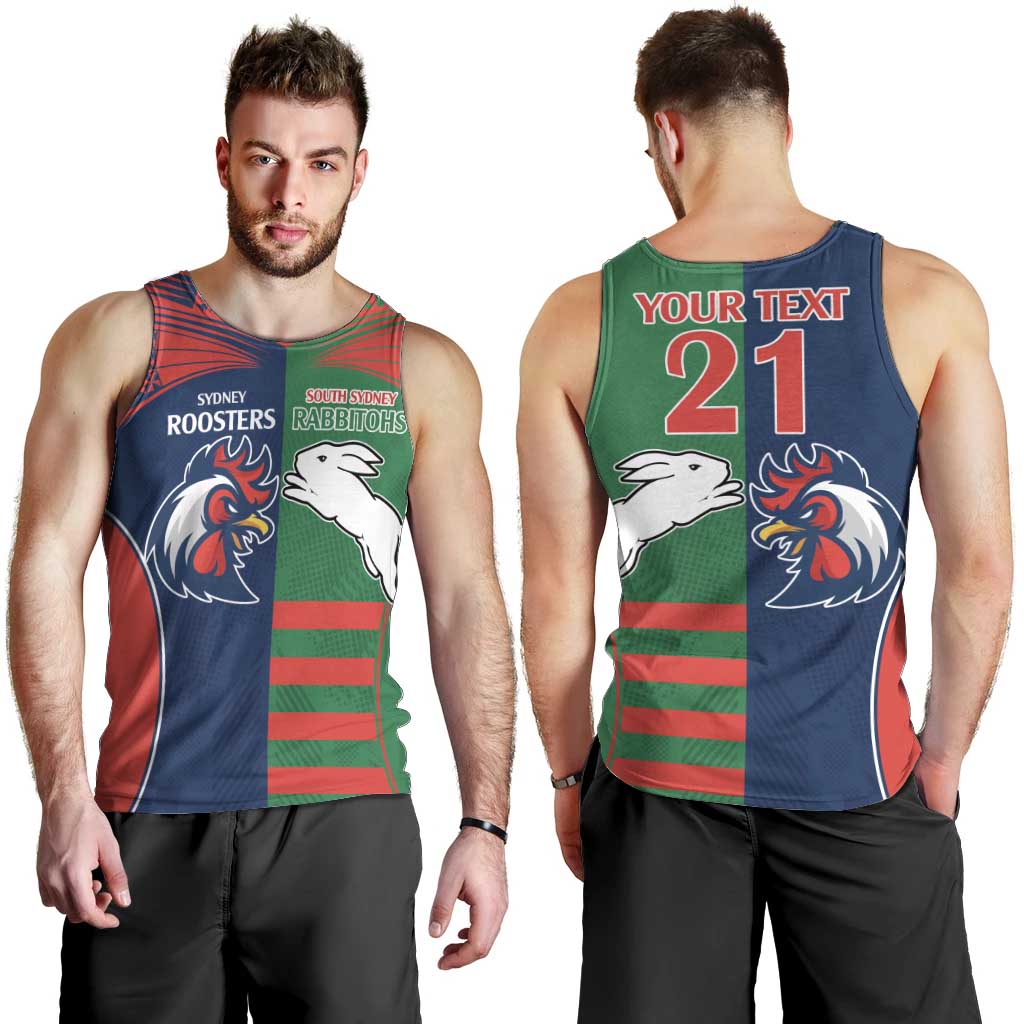 Custom Roosters-Rabbitohs Men Tank Top NRL Tribal Half Style - Vibe Hoodie Shop