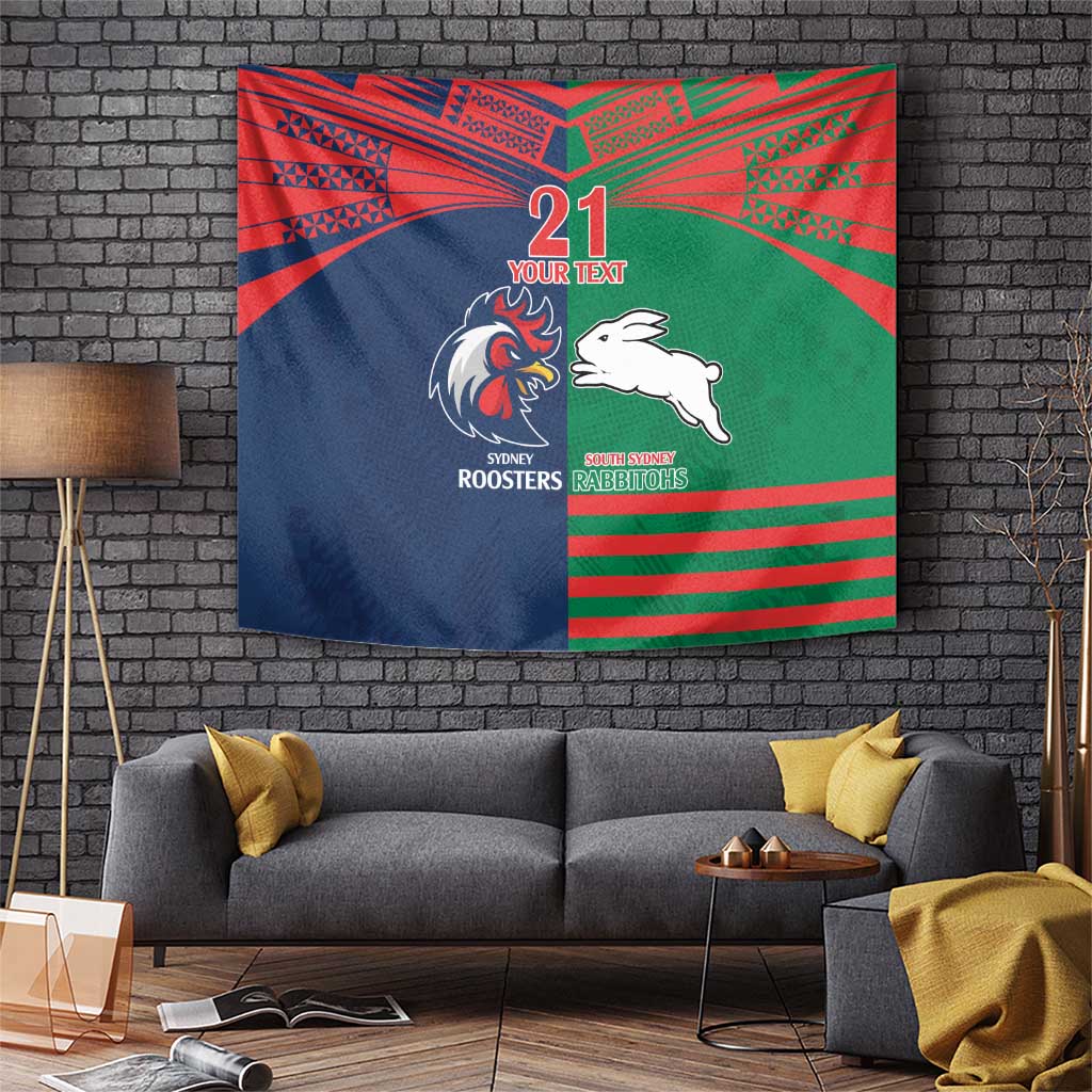 Custom Roosters-Rabbitohs Tapestry NRL Tribal Half Style - Vibe Hoodie Shop