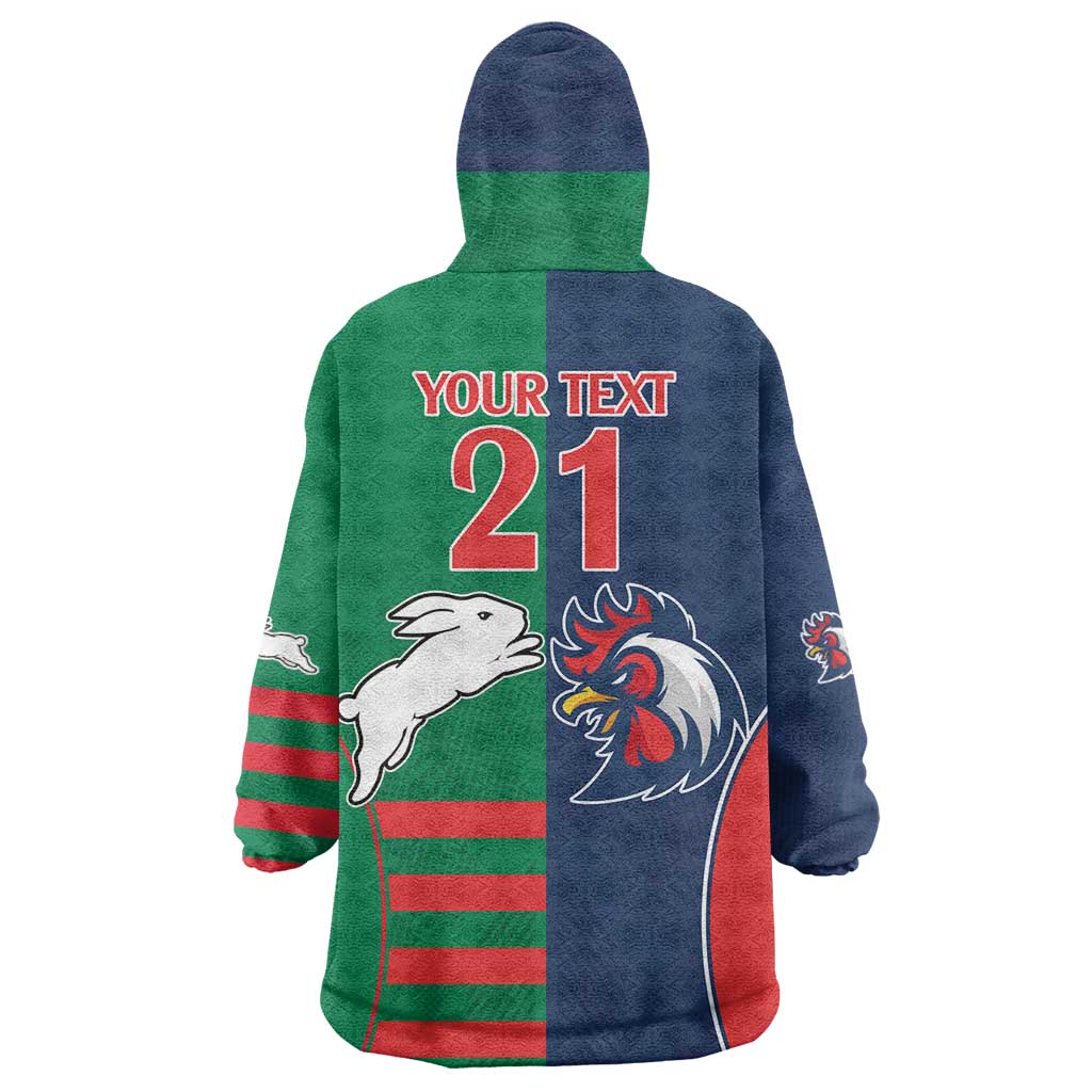 Custom Roosters-Rabbitohs Wearable Blanket Hoodie NRL Tribal Half Style - Vibe Hoodie Shop