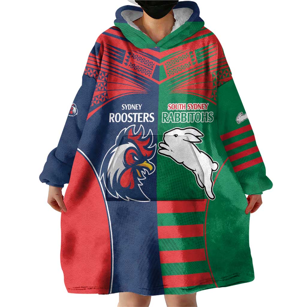 Custom Roosters-Rabbitohs Wearable Blanket Hoodie NRL Tribal Half Style - Vibe Hoodie Shop