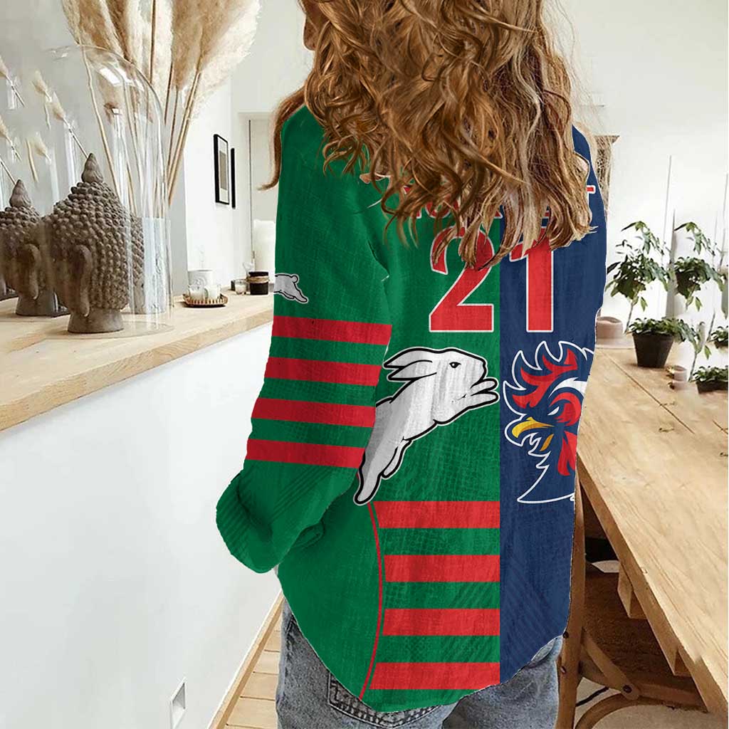 Custom Roosters-Rabbitohs Women Casual Shirt NRL Tribal Half Style - Vibe Hoodie Shop