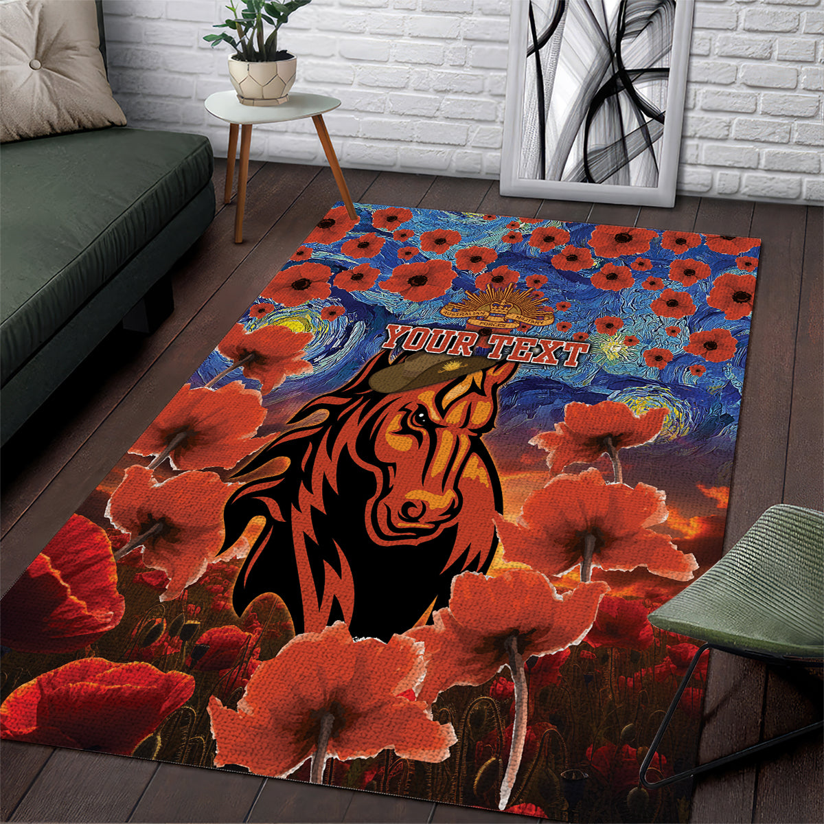 Personalised Broncos Rugby ANZAC Area Rug Starry Night and Field of Poppies - Vibe Hoodie Shop