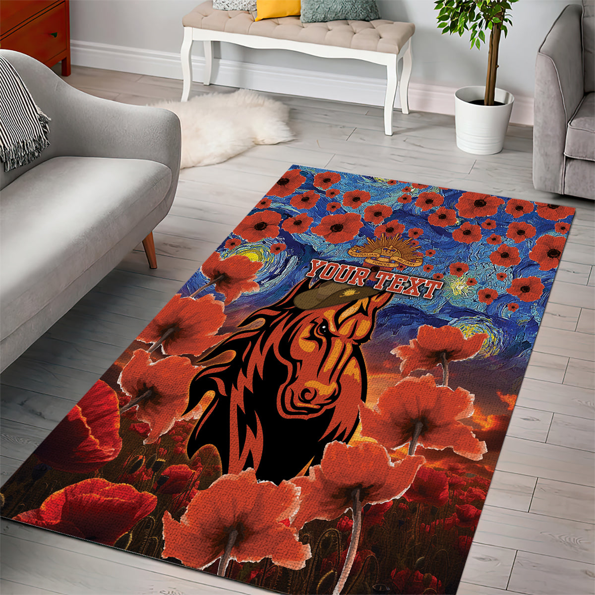 Personalised Broncos Rugby ANZAC Area Rug Starry Night and Field of Poppies - Vibe Hoodie Shop