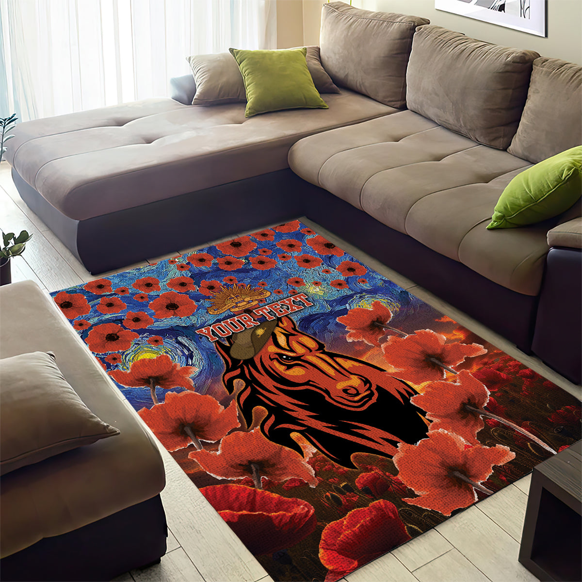 Personalised Broncos Rugby ANZAC Area Rug Starry Night and Field of Poppies - Vibe Hoodie Shop