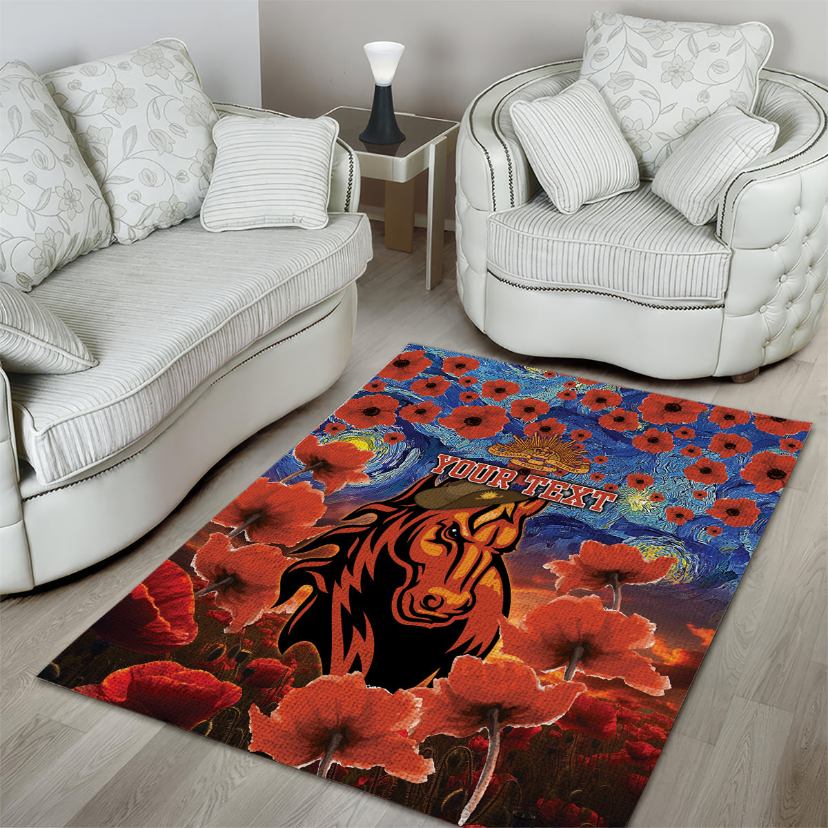 Personalised Broncos Rugby ANZAC Area Rug Starry Night and Field of Poppies - Vibe Hoodie Shop