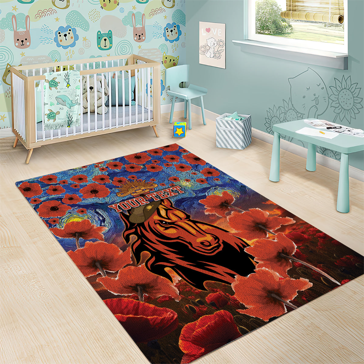 Personalised Broncos Rugby ANZAC Area Rug Starry Night and Field of Poppies - Vibe Hoodie Shop