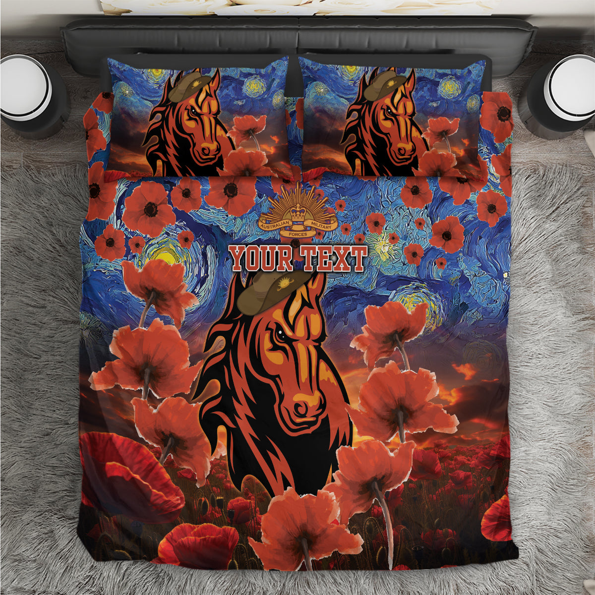 Personalised Broncos Rugby ANZAC Bedding Set Starry Night and Field of Poppies - Vibe Hoodie Shop