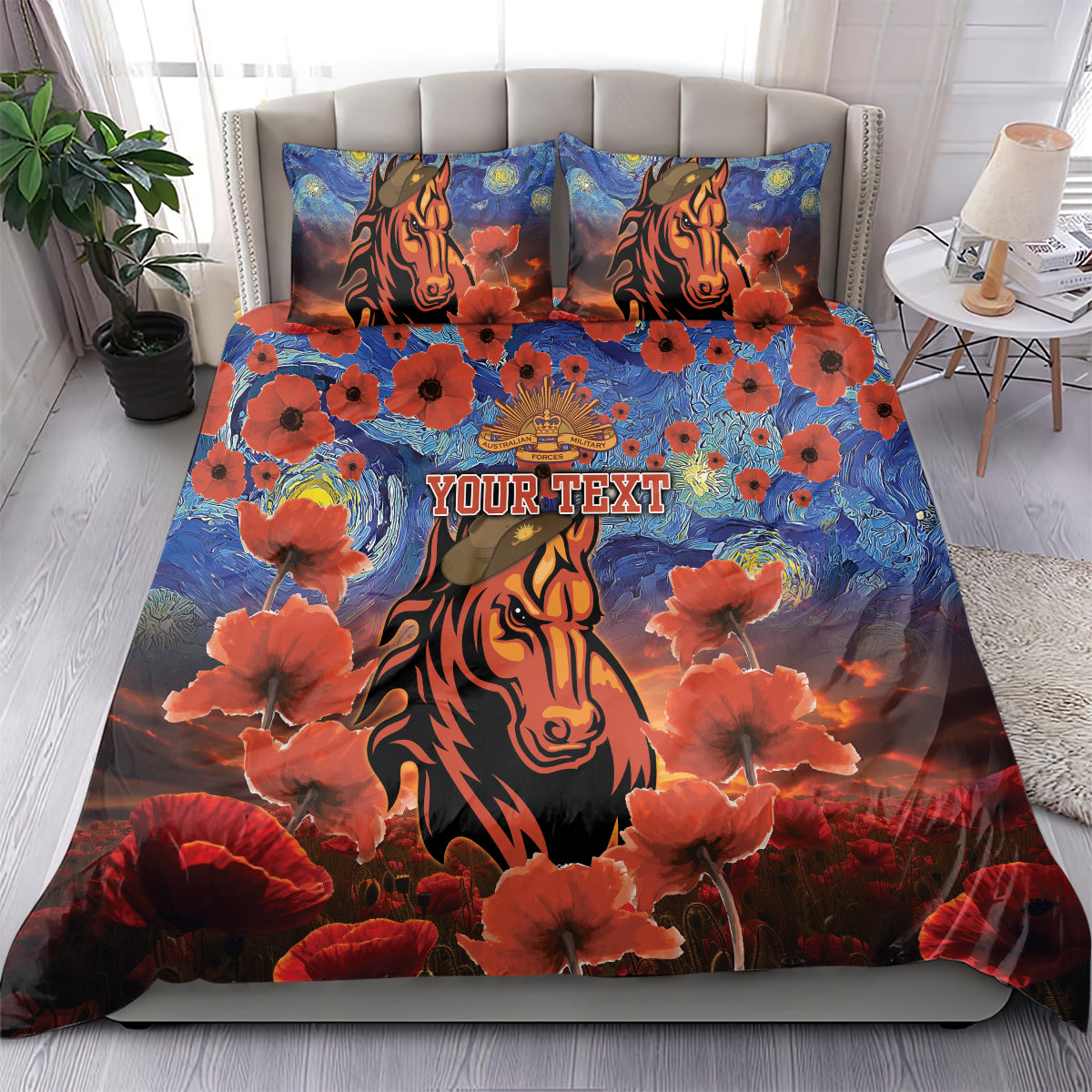 Personalised Broncos Rugby ANZAC Bedding Set Starry Night and Field of Poppies - Vibe Hoodie Shop