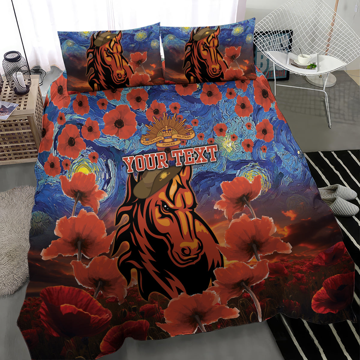 Personalised Broncos Rugby ANZAC Bedding Set Starry Night and Field of Poppies - Vibe Hoodie Shop