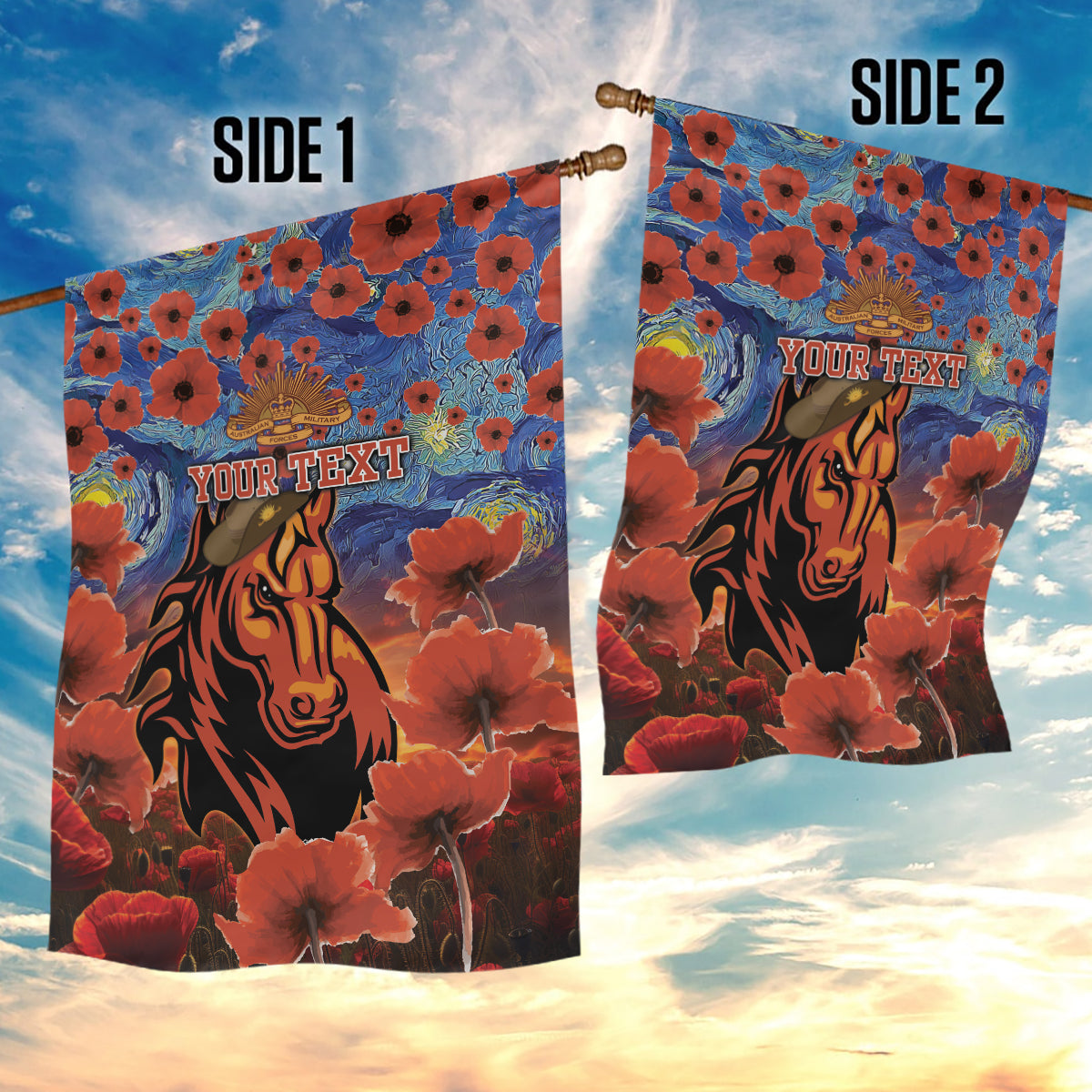 Personalised Broncos Rugby ANZAC Garden Flag Starry Night and Field of Poppies - Vibe Hoodie Shop