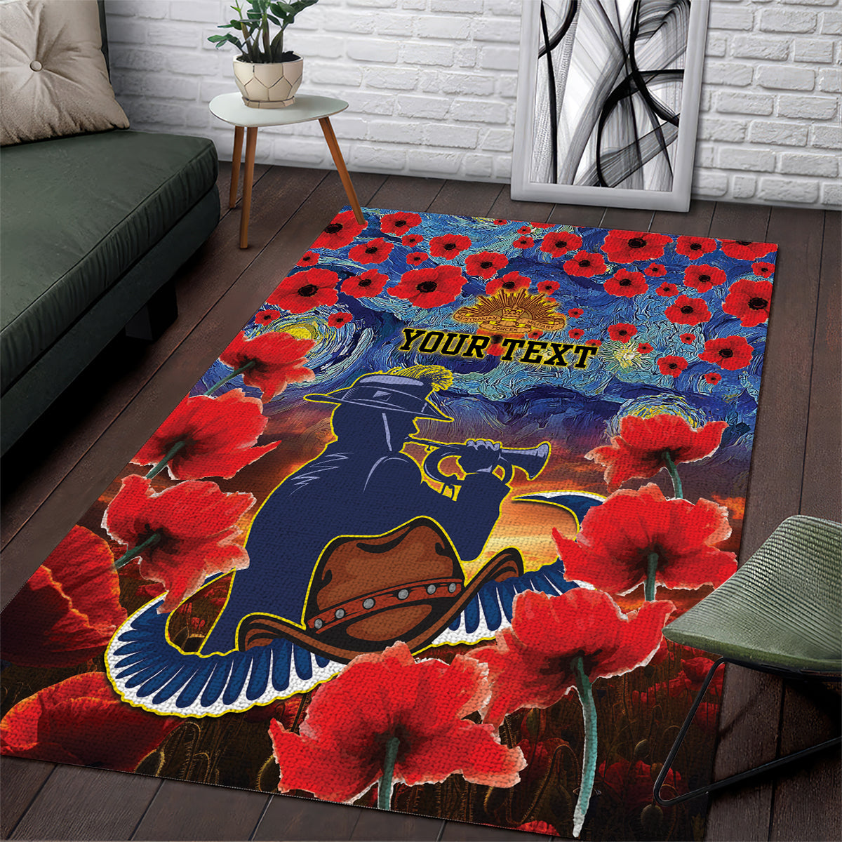 Personalised Cowboys Rugby ANZAC Area Rug Starry Night and Field of Poppies - Vibe Hoodie Shop