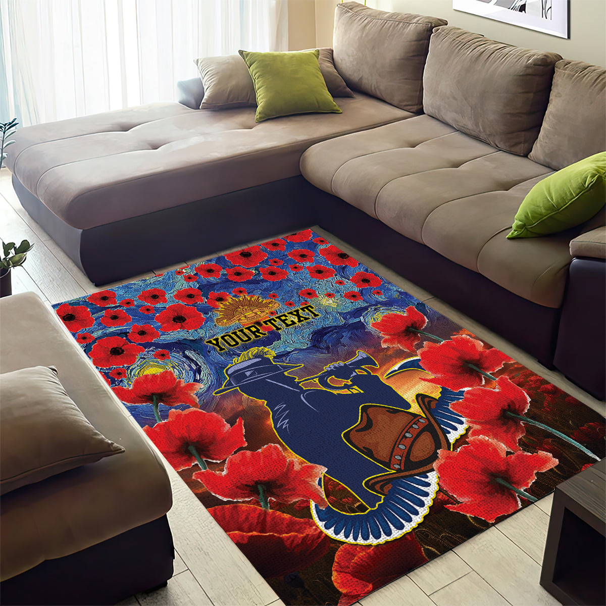 Personalised Cowboys Rugby ANZAC Area Rug Starry Night and Field of Poppies - Vibe Hoodie Shop