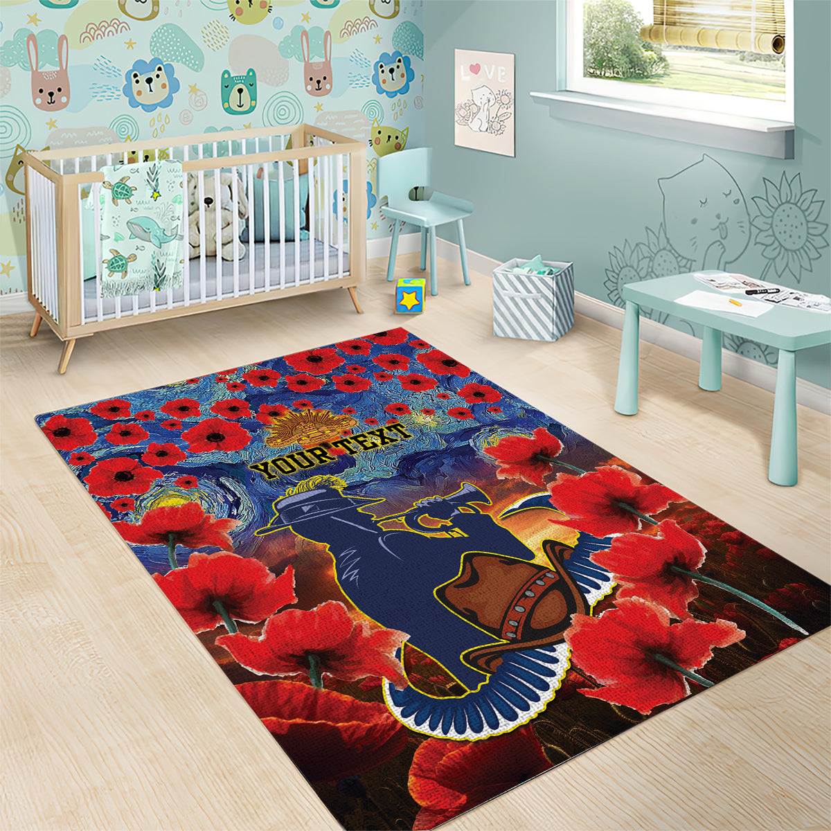 Personalised Cowboys Rugby ANZAC Area Rug Starry Night and Field of Poppies - Vibe Hoodie Shop