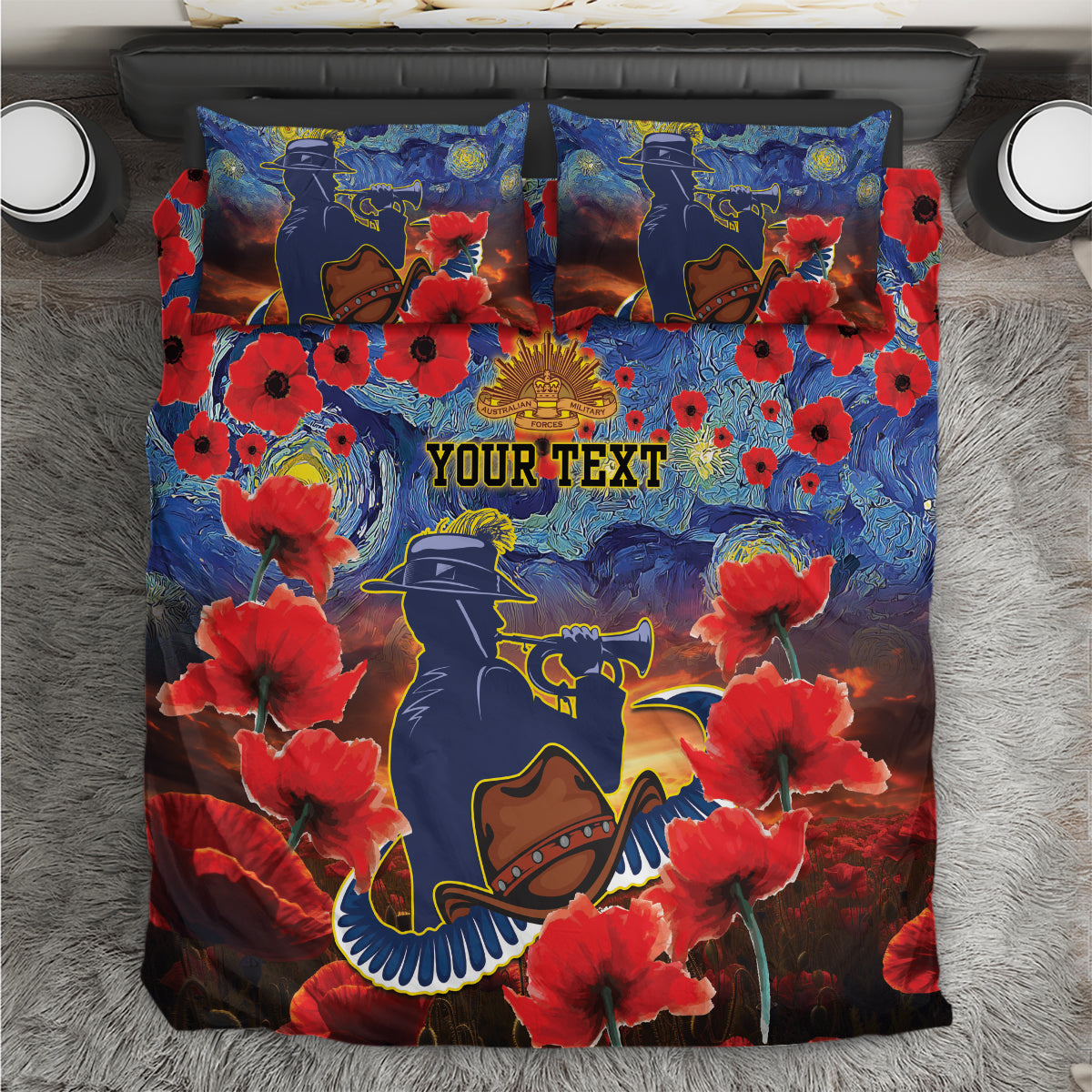 Personalised Cowboys Rugby ANZAC Bedding Set Starry Night and Field of Poppies - Vibe Hoodie Shop