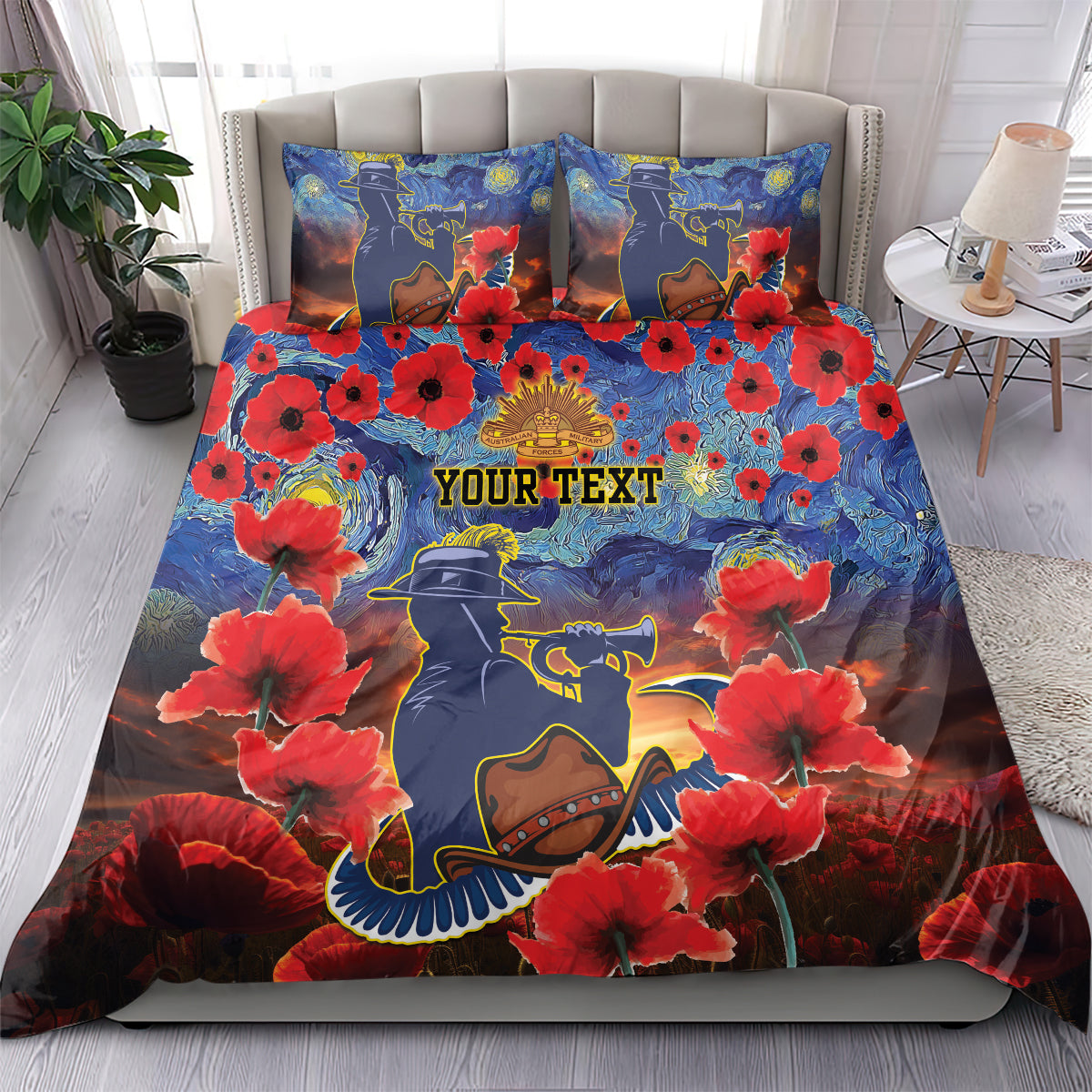 Personalised Cowboys Rugby ANZAC Bedding Set Starry Night and Field of Poppies - Vibe Hoodie Shop