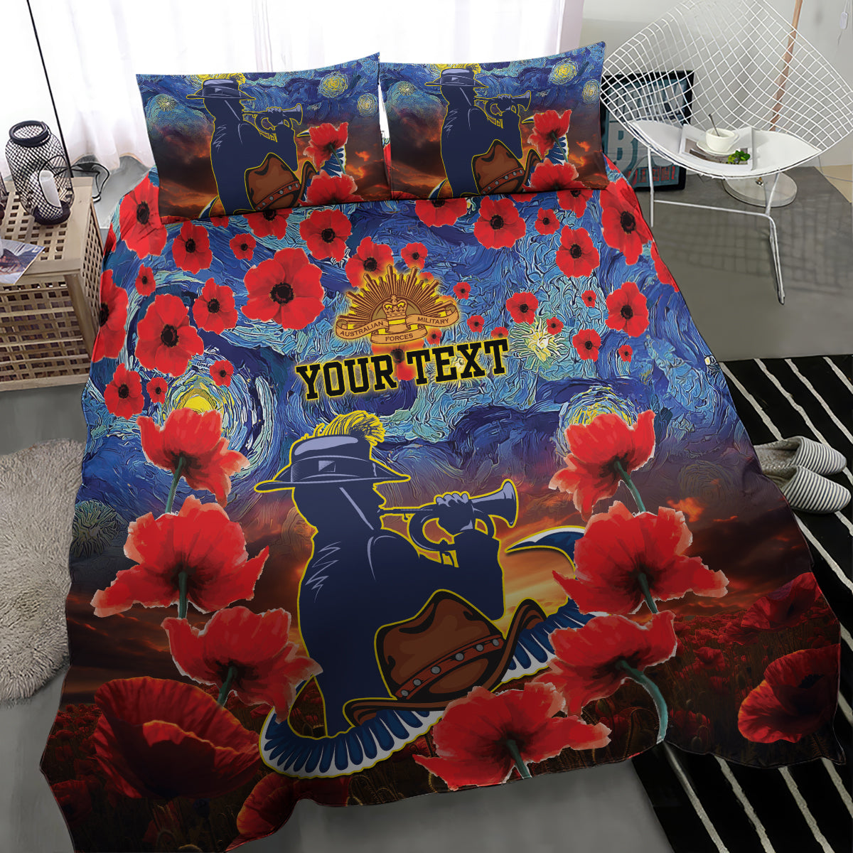 Personalised Cowboys Rugby ANZAC Bedding Set Starry Night and Field of Poppies - Vibe Hoodie Shop