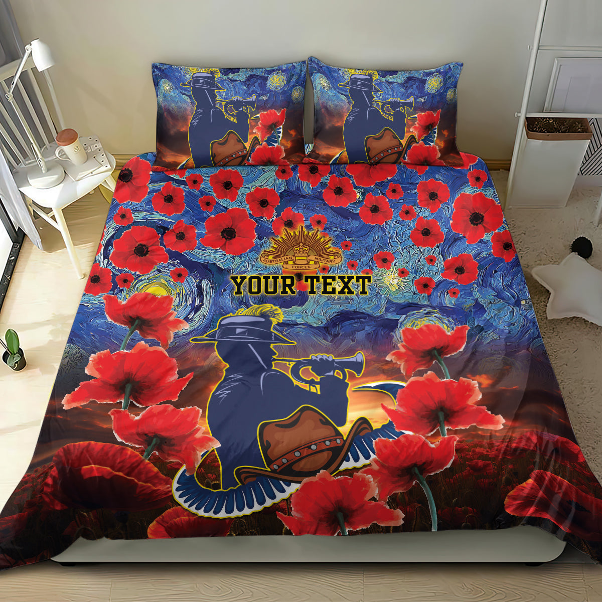 Personalised Cowboys Rugby ANZAC Bedding Set Starry Night and Field of Poppies - Vibe Hoodie Shop