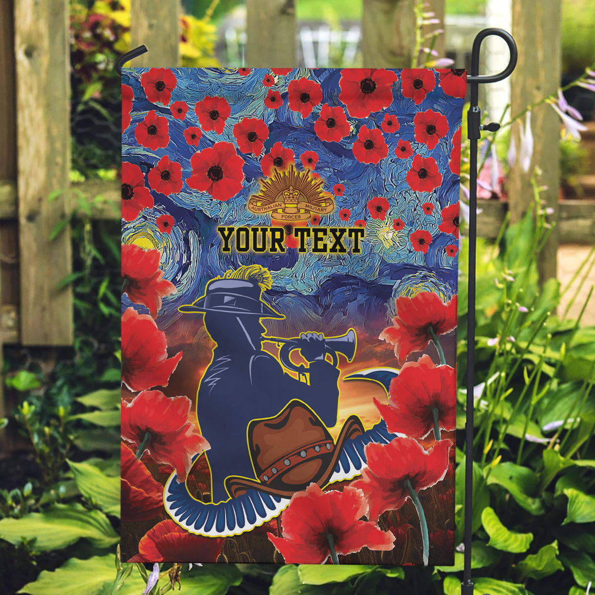 Personalised Cowboys Rugby ANZAC Garden Flag Starry Night and Field of Poppies - Vibe Hoodie Shop