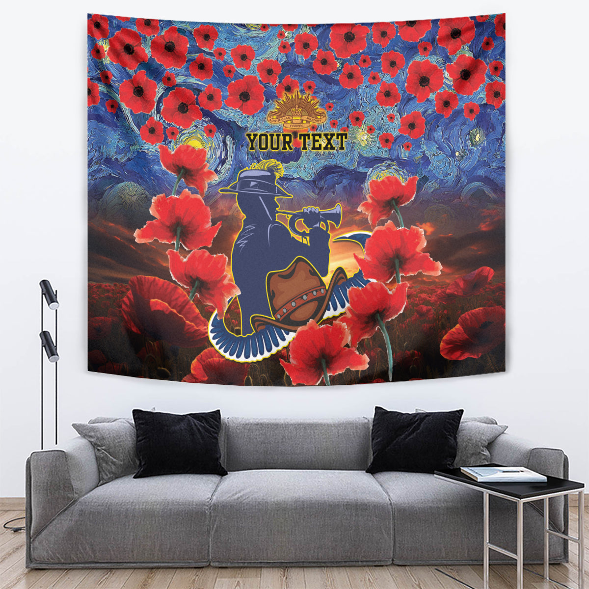 Personalised Cowboys Rugby ANZAC Tapestry Starry Night and Field of Poppies - Vibe Hoodie Shop