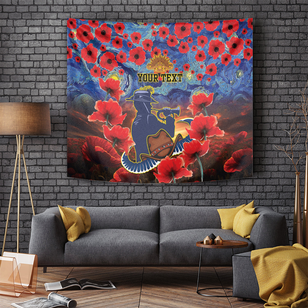 Personalised Cowboys Rugby ANZAC Tapestry Starry Night and Field of Poppies - Vibe Hoodie Shop