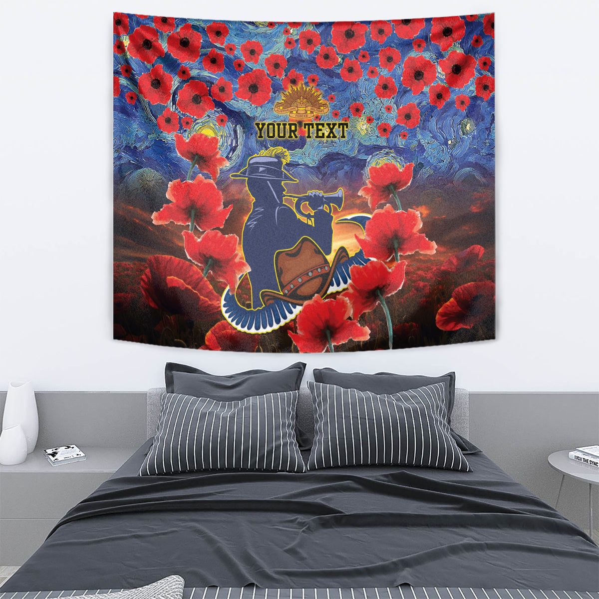 Personalised Cowboys Rugby ANZAC Tapestry Starry Night and Field of Poppies - Vibe Hoodie Shop