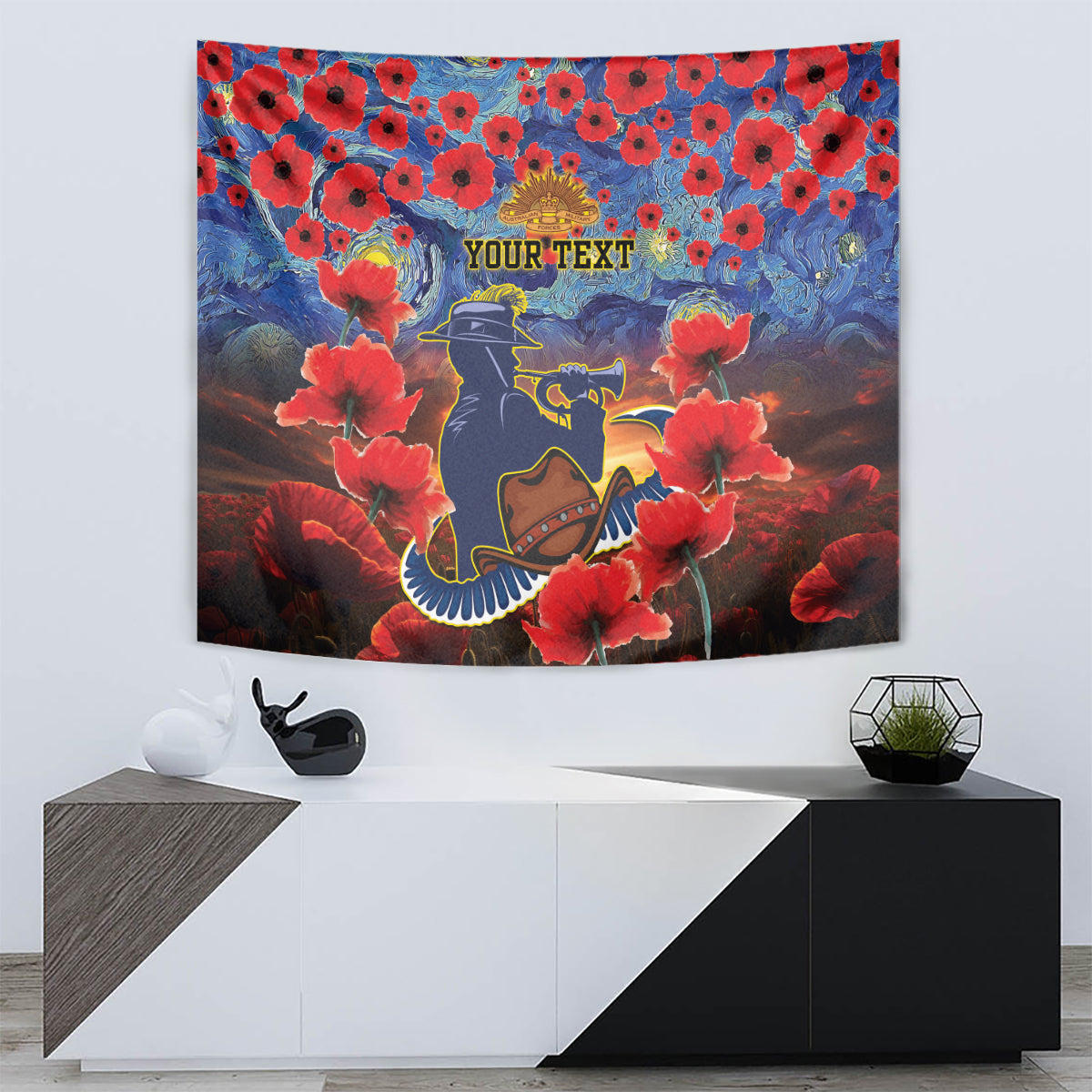 Personalised Cowboys Rugby ANZAC Tapestry Starry Night and Field of Poppies - Vibe Hoodie Shop