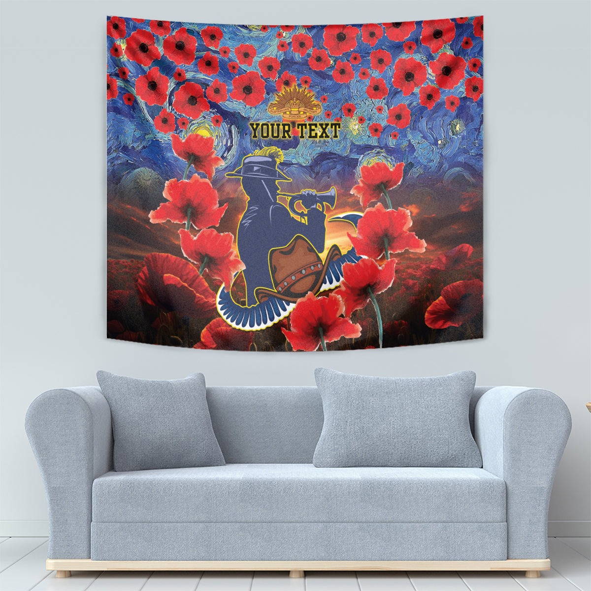 Personalised Cowboys Rugby ANZAC Tapestry Starry Night and Field of Poppies - Vibe Hoodie Shop