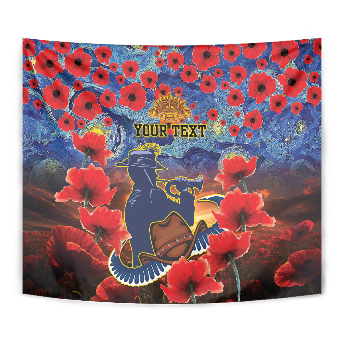 Personalised Cowboys Rugby ANZAC Tapestry Starry Night and Field of Poppies - Vibe Hoodie Shop