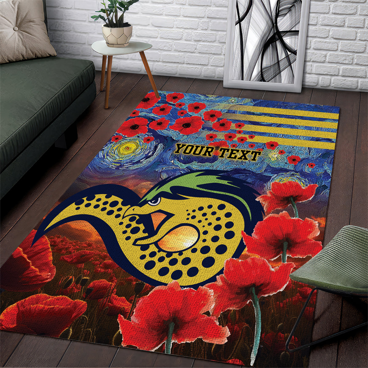 Personalised Eels Rugby ANZAC Area Rug Starry Night and Field of Poppies - Vibe Hoodie Shop